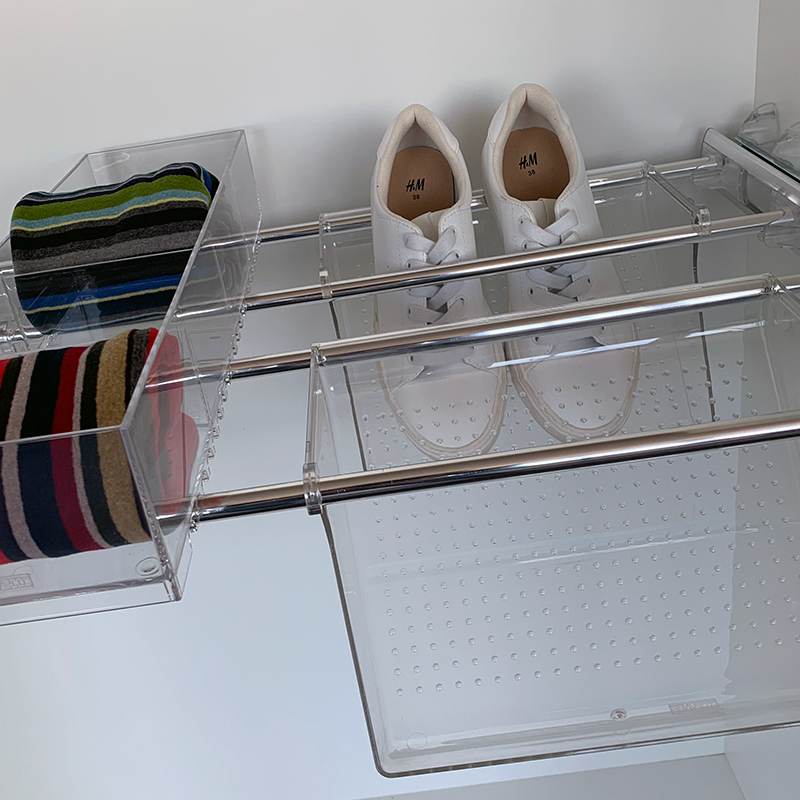 Plus - Shoe rack 4V+1J - transparent - bright aluminium - transparent polycarbonate 4